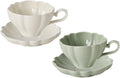 Flower Shaped Ceramic Coffee Cup Teacup with Saucer, Set of 2-White-Green