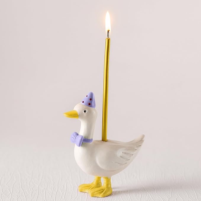 Mumufy Silly Goose Cake Candle Holders with Birthday Candle One Birthday Party Supplies Mini Cute Cake Topper Stand Candlestick for Kids Baby Shower Party Celebration, 3.15 Inch(Goose,Purple)