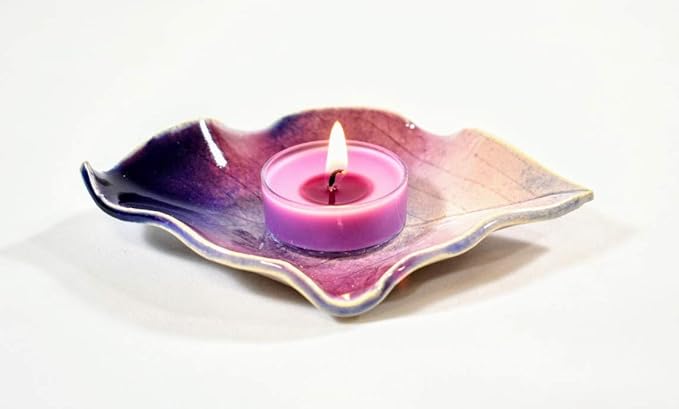 Earthen Vessels Pottery, Handmade Tea Bag Holder, Teaspoon Rest, Hydrangea Leaf, Set of 3 in Old-Fashioned Lilac