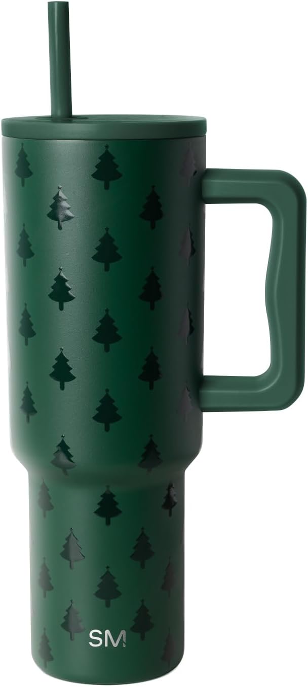 Simple Modern Trek | 40 oz Christmas Tumbler with Handle and Straw Lid | Cup Holder Friendly Insulated Stainless Steel Travel Mug | Holiday Gifts for Women Men Her Him | Winter Trees