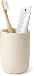 BosilunLife Ceramic Toothbrush Holder - 12oz Bathroom Toothbrush Holder Tooth Brush Holders Tumbler Cups Reusable Toothbrush Mouthwash Cup Small Toothbrush and Toothpaste Holder, Apricot