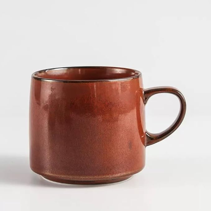 12oz Japanese Minimalistic Asian Aesthetic Rustic Handmade Ceramic Pottery Coffee Mug, Lead-Free Glaze Artisanal earthen Tea Mug, Sturdy Tea cup with handle, Handmade stoneware mugs for office (Red)