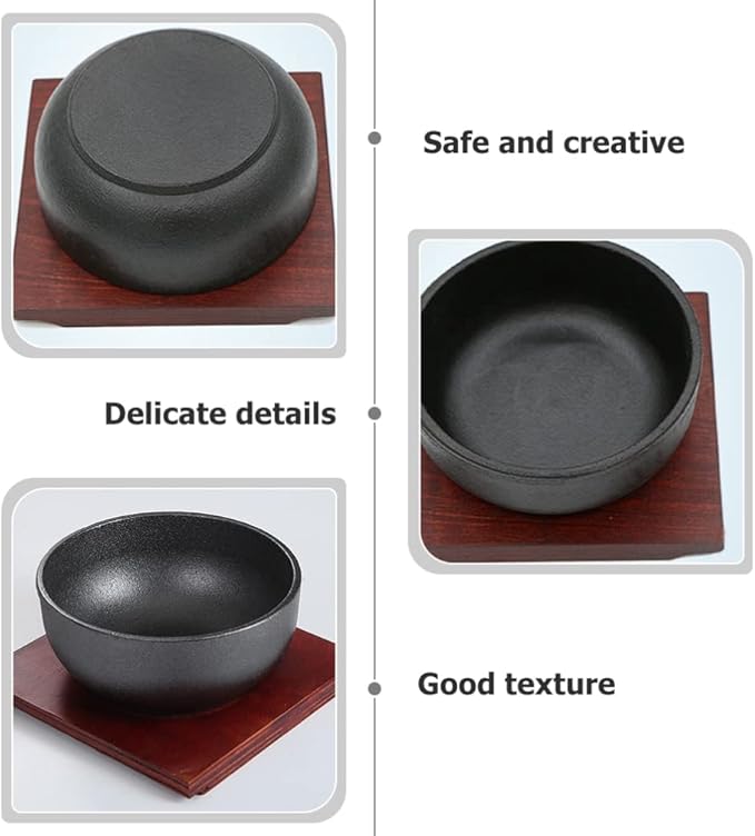 Zerodeko Noodle Bowl Dolsot Bibimbap Bowl Cast Iron Korean Stone Sizzling Hot Pot Cooking Korean Soup with Wood Base for Soup Rice Stew s