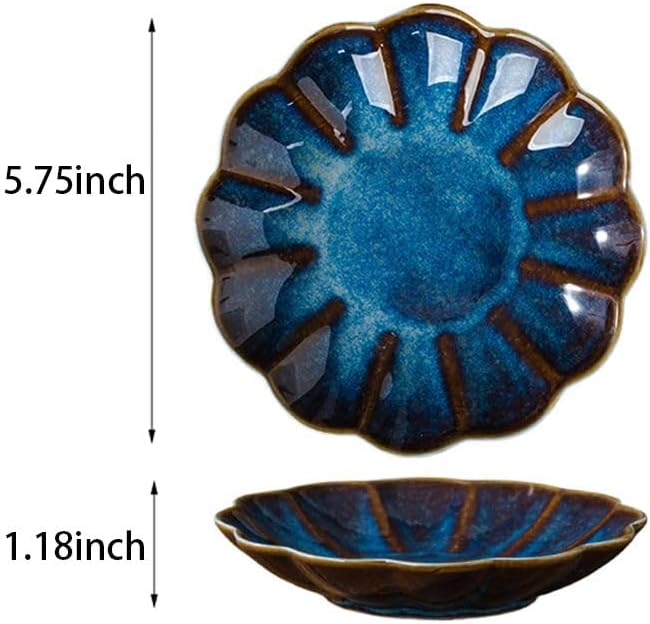 Small Dessert Plates Set of 4,Ceramic Dinner Plates 5.7 Inch for Appetizer, Fruits, Cake, Salad,Microwave Safe,Christmas Gift,Flambe Blue