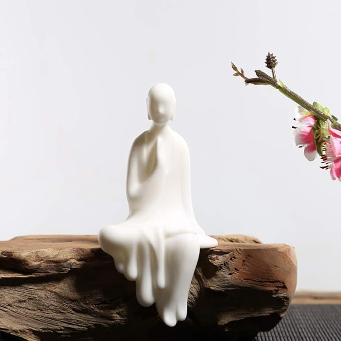 KJYHXX White Ceramic Little Monk Furniture Handmade Home Deco Creative Gift (Meditation)