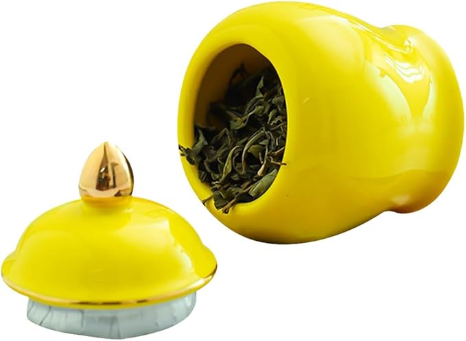 Amosfun Tea Storage Jar Ceramic Canister Yellow Lid Sealed Storage Solution for Household