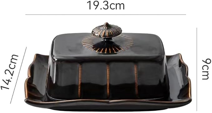 WAIT FLY Vintage Ceramic Butter Dish with Lid for Kitchen Countertop, Home Decorative-Black-1 PCS