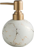 Gold Soap Dispenser for Bathroom or Kitchen, Cute Marble Round Ceramic Lotion Bottle, Rust-Free Pump(White)