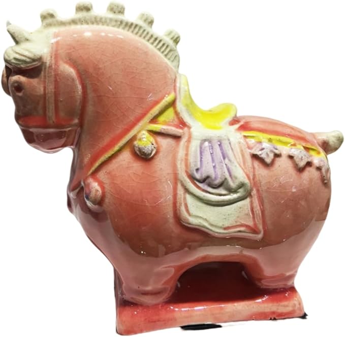 Statue Crafts Ceramic Horse Sculpture Desktop Ornaments Asian Feng Shui Art Collectibles Sakura Pink