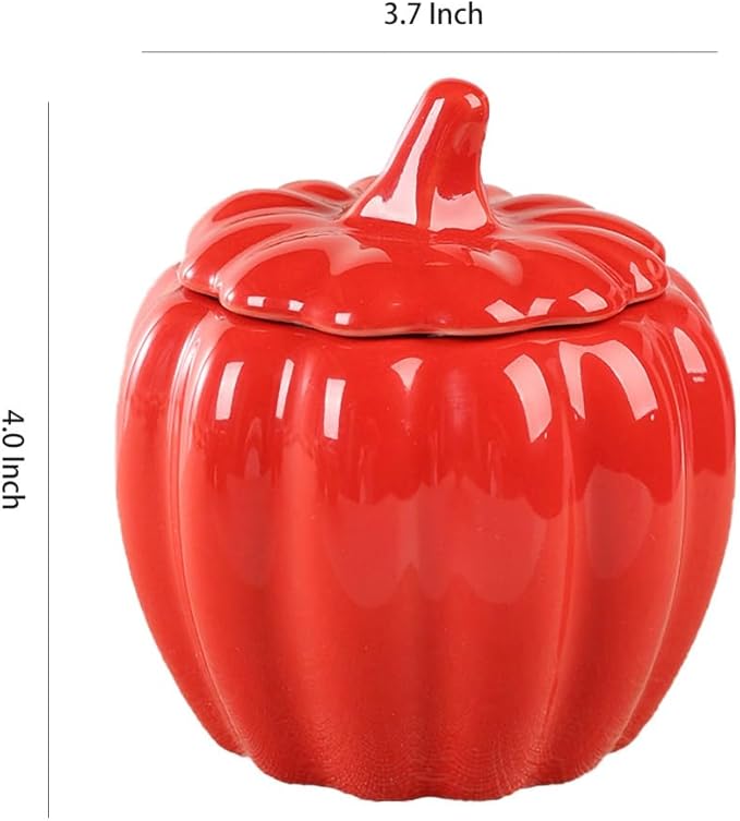 WAIT FLY Pumpkin Shape Airtight Ceramic Canister Tea Canister Tea Storage Food Storage Jar for Tea, Coffee, Spices, Sugar, Cookies, Pickle, Cereals-Red-7 OZ