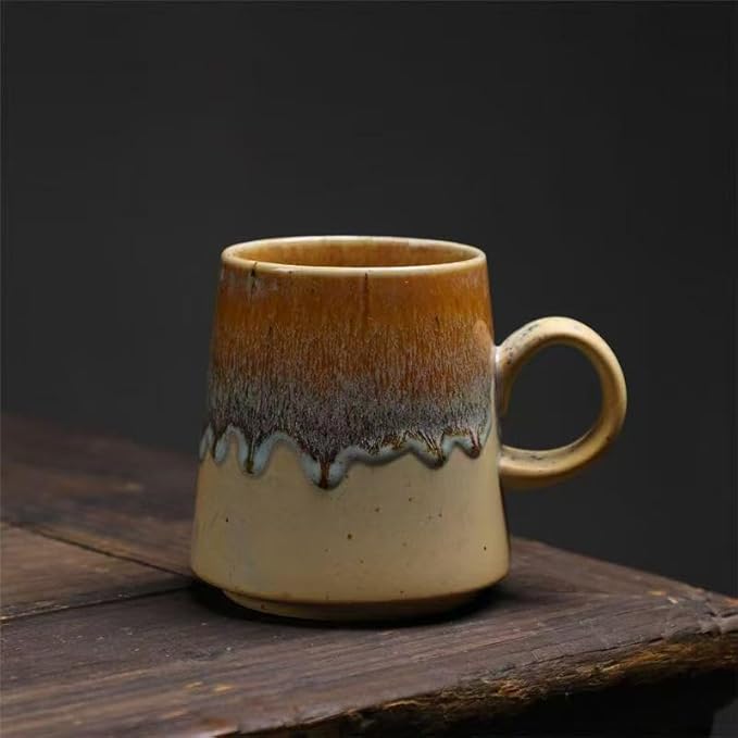 15oz Retro Japanese style Handmade Ceramic Coffee Mug - Unique Vintage Pottery tea cup, Lead-free Artisanal stoneware ceramic tea mug, Dishwasher & Microwave Safe Coffee cup for office and home