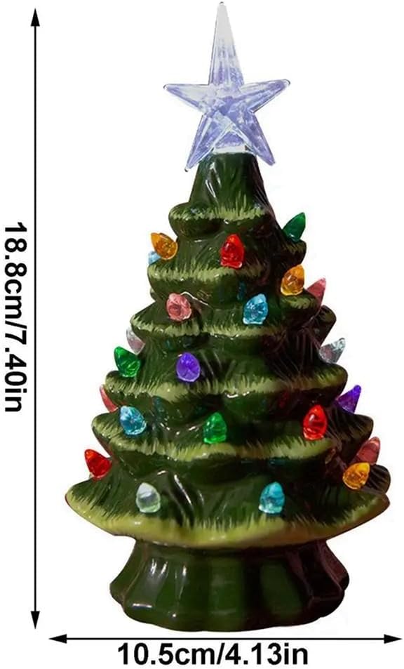 Ochine Ceramic Christmas Tree Tabletop Christmas Tree with LED Light Christmas Decorations, Multicolored Ceramic Xmas Tree for Festival Christmas Themed Holiday Party Home Decor