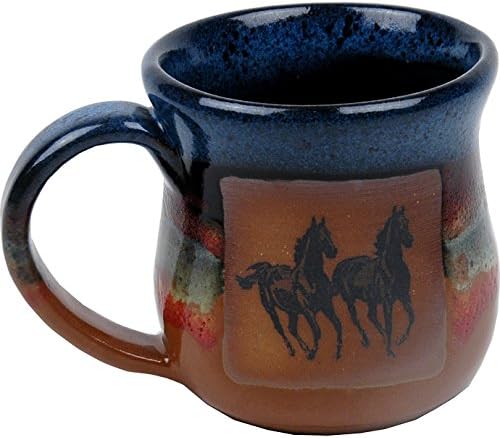 ALWAYS AZUL POTTERY Double Running Horse Mug in Azulscape Glaze - Handmade Ceramic Coffee Mug - Stylish and Unique Handcrafted Artistic Drinkware - Polished Clay Cups, Great for Coffee, Tea, and More