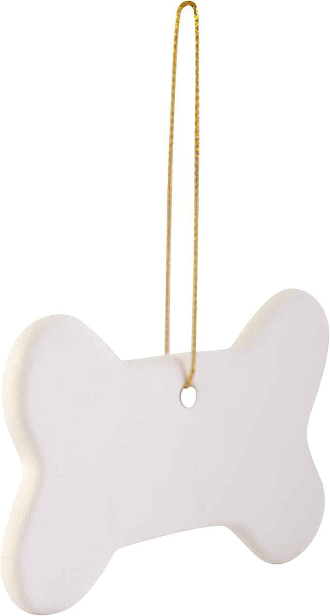 Creative Hobbies Ready to Paint DIY Ceramic Bisque Bone Shape Ornaments with Hanger for Christmas Tree and Holiday Decoration | Pack of 12