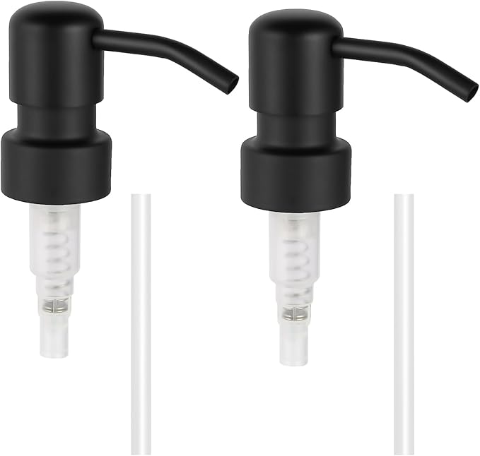 Stainless Steel Black Soap Dispenser Pump,28MM Soap Pump Replacement for Sanitizer, Lotion, Shampoo, Conditioner (2 Pack)