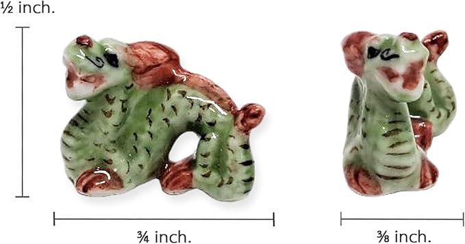 WitnyStore ¾ Inch Green Red Chinese Asian Dragon Ceramic Figurine for Terrarium Decoration Collectible Statue for Adult Collectors Handcrafted Porcelain Ornament Sculpture Home Room Tabletop Decor