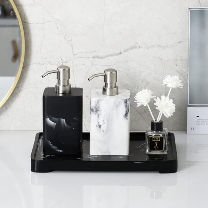 White Marble Style Hand Soap Dispenser, Refillable Liquid Decorative Soap Dispenser for Bathroom Countertop and Kitchen (14.5 Oz)