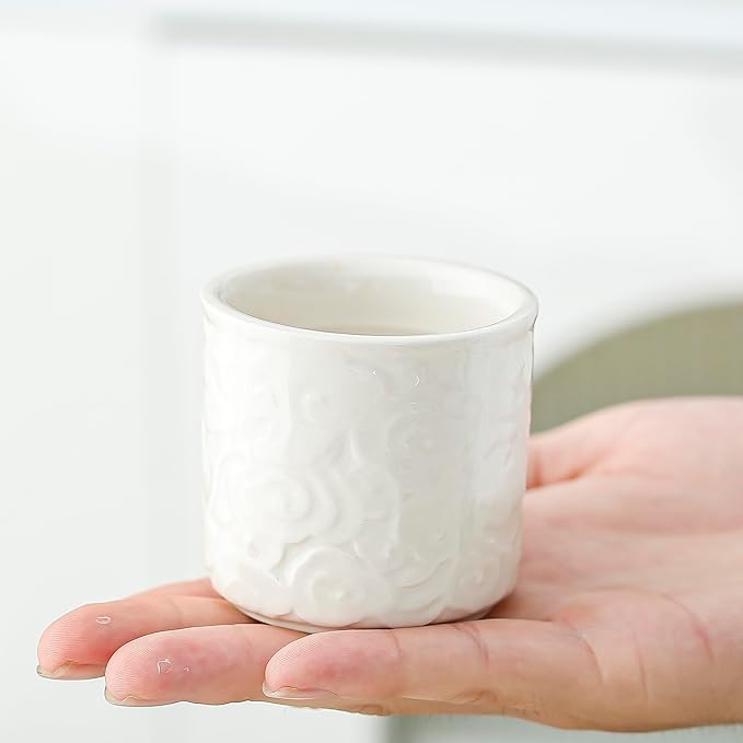 Ceramic Espresso Cups Set of 2, 3.4 Oz Espresso Mugs, Demitasse Cups for Coffee or Tea, Small Coffee Cups No Handles (white, 2)