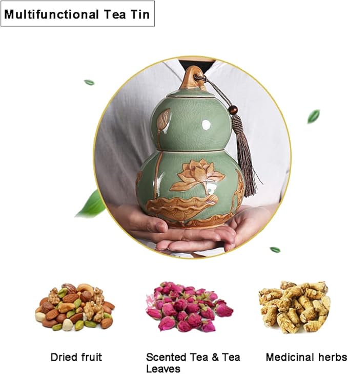 ARTLINE Airtight Lid Ceramic Tea Containers Tea Canister, Food Storage Jar Porcelain Tea Caddy Gourd Shape Design Sealed Loose Tea Tin Kichen Storage Container for Coffee Sugar, Nuts, Herb, Spice