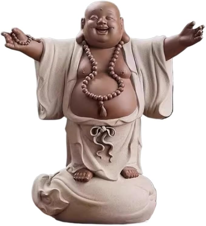 RUVOO Buddha Statue Outdoor, 12.2inch Buddha Statue Ceramics Sculptures Big Belly Happy Laughing Buddha for Home Office Desktop Decor Zen Garden Decor(E)