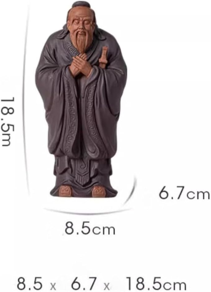 Traditional Chinese Purple Clay Confucius Statue, Ceramic Sculpture, Gray, 8.5x6.7x18.5cm, Decorative Collectible Art