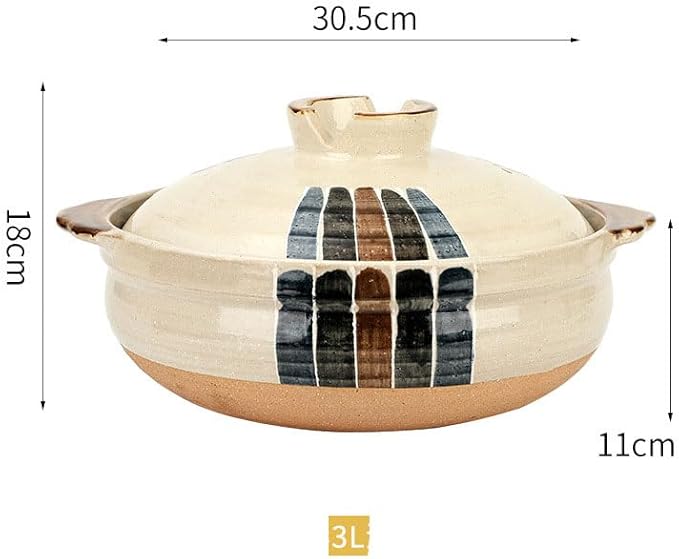 Korean Stone Pot with Lid, Shallow Mouth Ceramic Cooking Pot, Heat Resistant Earthenware Dish for Bibimbap and Casserole Rice,3L,A