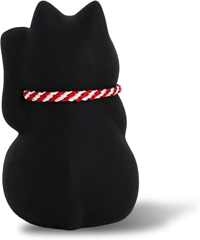 Maneki-Neko Lucky Cat, 2.7 Inches | Hand-Painted Ceramic Fortune and Prosperity Talisman | Artisan Crafted Desk and Room Decor | Made in Japan (Black)