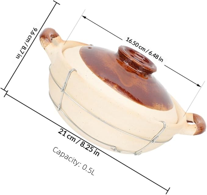 2pcs Chinese Clay Pot with Lid 0.5l Single Handle Small Casserole Korean Stone Pot for Cooking Rice and Soup Oven Safe Home Cookware