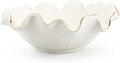 Handcrafted 8" White Ceramic Ruffle Bowl with Gold Trim – Modern Lotus Design, Small Shallow Decorative Bowl for Kitchen Counter & Key Holder for Entryway Table, Catch-All for Home Decor
