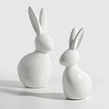 Easter Decorations: Elegant White Ceramic Bunny Figurines Set of 2, Cute Farmhouse Rustic Easter Rabbit Statue Different Size for Spring Easter Holiday Home Office Table Party Decor