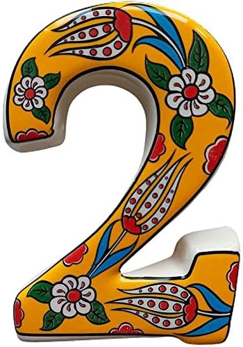 Large Ceramic Housewarming Sign Ceramic Address Plaque House Numbers Sign Door Personalized Coloured Decorative Hand Decoratede Housewarming Gifts Tulip Design 12 * 9 cm (Yellow, 2)