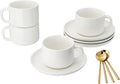 8oz Cappuccino Cups Set of 4, Ceramic Coffee Cups and Saucers Set with Spoons, Off-white Durable Coffee Cups for Cappuccino Espresso Latte Mocha Au Lait Macchiato Cafe