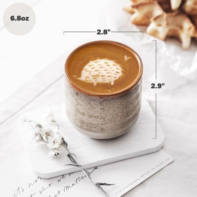 6.8 oz Ceramic Coffee & Tea Cups, Set of 4, Espresso Cups for Americano, Hot Tea, Iced Coffee, Cold Brew, Cocoa, Milk, Microwave & Dishwasher Safe
