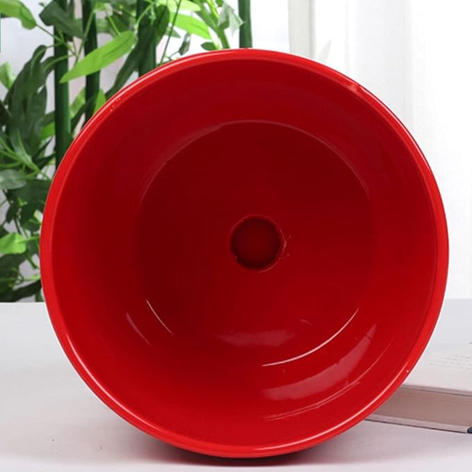 Red Ceramic Flower Pot with Saucer Chinese Style Planter Traditional Asian Decorative Pot Indoor Cylindrical Plant Pots for Indoor Outdoor Plants, Home Office Decor