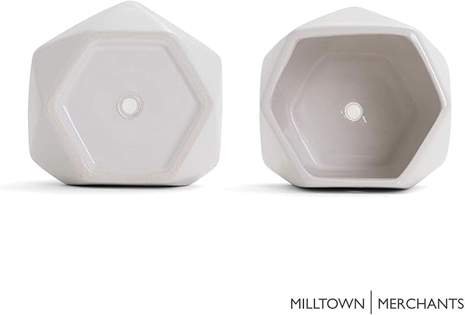 Milltown Merchants Succulent Wall Planters - Wall Vases - White Ceramic Wall Mounted Planters - Succulent Plant Pots - Hanging Vases for Living Wall (2 Pack/Geometric/White)