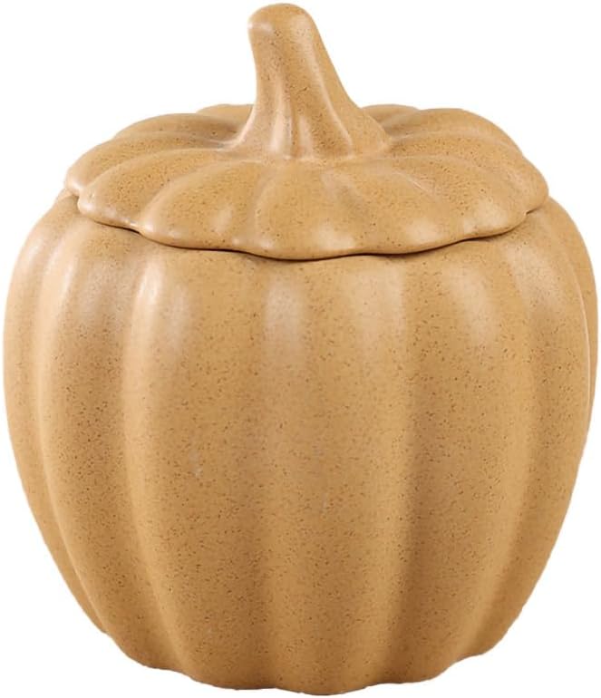 WAIT FLY Pumpkin Shape Airtight Ceramic Canister Tea Canister Tea Storage Food Storage Jar for Tea, Coffee, Spices, Sugar, Cookies, Pickle, Cereals-Yellow-7 OZ