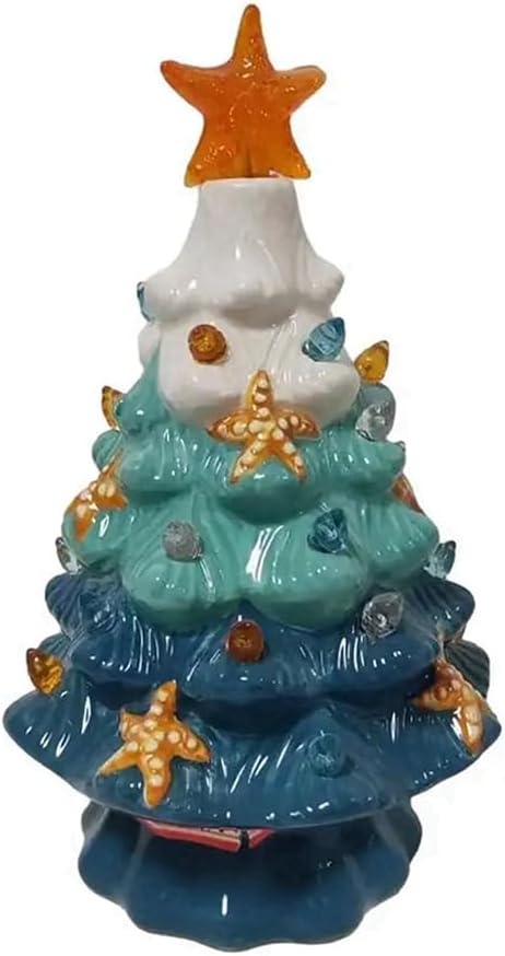 Ochine Ceramic Christmas Tree Tabletop Christmas Tree with LED Light Christmas Decorations, Multicolored Ceramic Xmas Tree for Festival Christmas Themed Holiday Party Home Decor