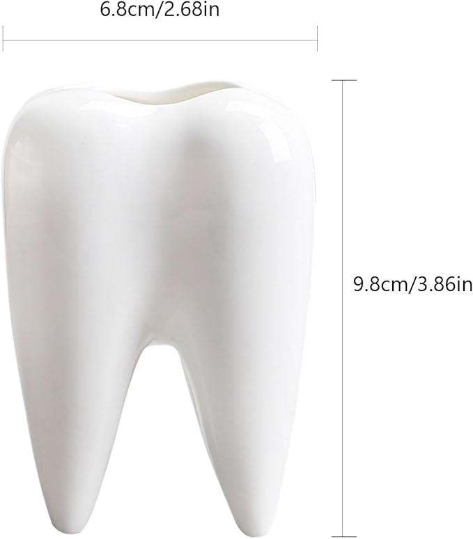 1 PC Creative Tooth Shaped Garden Succulent Ceramic Flower Pot Dental Toothbrush Holder Ceramic Storage Bucket Personalized Decoration Creative Birthday Gift Desktop Desk Decoration(Tooth)