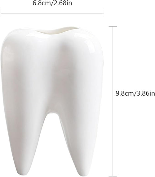 1 PC Creative Tooth Shaped Garden Succulent Ceramic Flower Pot Dental Toothbrush Holder Ceramic Storage Bucket Personalized Decoration Creative Birthday Gift Desktop Desk Decoration(Tooth)