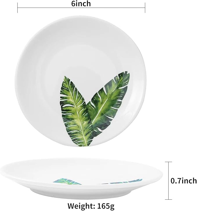 6 Inch Set of 4 Assorted Designs, Porcelain Plates With Plant Patterns, Ceramic Dessert Plates, Dishware for Sandwiches Salad Pasta,Microwave Oven Dishwasher Safe