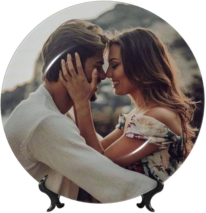 Custom Photo Ceramic Decorative Plate, Wobble-Plate Dishes with Display Stand, Handmade Ceramic Ornament, for Wall Hanging Living Room Bathroom Decor Gift, DarkGreen-8 In