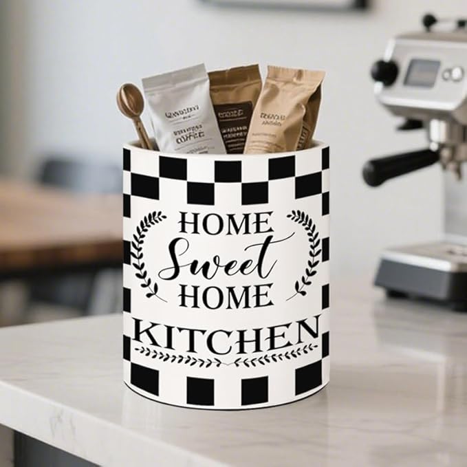 Checkered Kitchen Decor, 6.5inch Ceramic Utensil Holder with Checkered Design, Rustic-Style Indoor Kitchen Utensil Storage Rack, Ideal for Spoon Storage and Cooking Tools, Gift for Kitchen Organizers