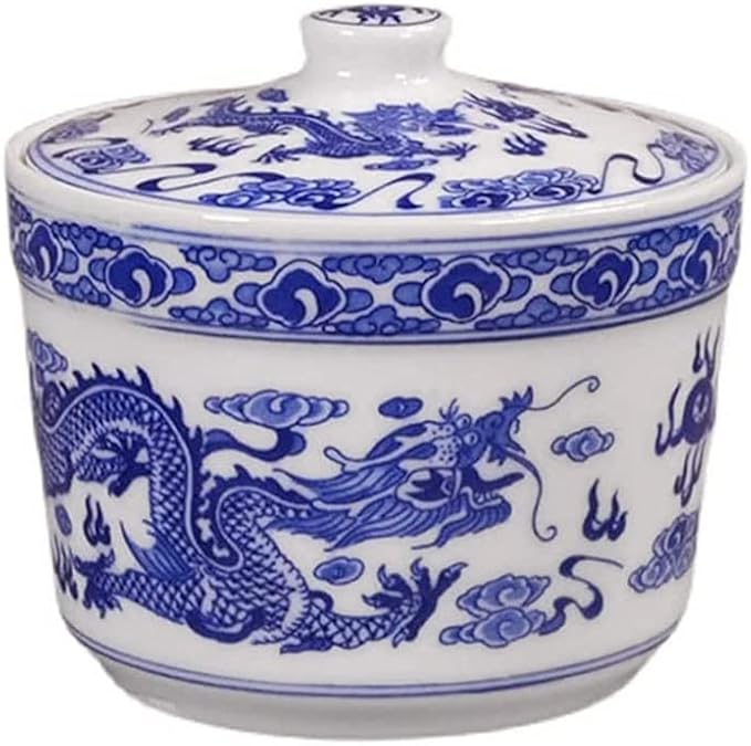 123Arts Ceramic Sugar Bowl Blue and White Storage Jar Candy Dish Seasoning Jar with Lid