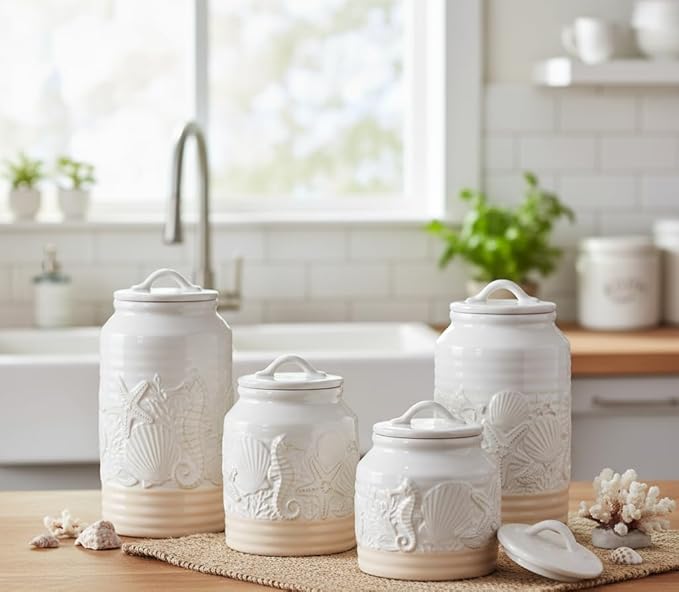 Youngs 61702 Coastal Canister, Set of 4, Cearmic
