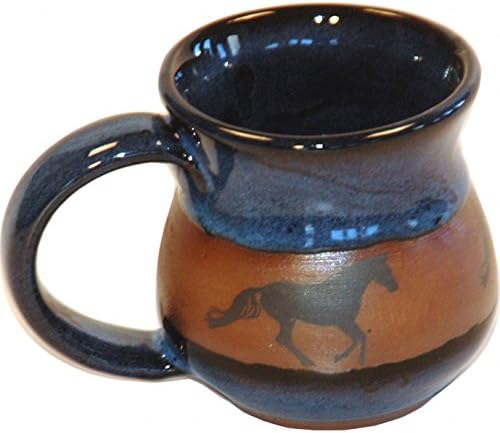 ALWAYS AZUL POTTERY Long Tailed Horse Small 10 Oz Mug in Real Blue Glaze - Handmade Ceramic Coffee Mug - Stylish and Unique Handcrafted Artistic Drinkware - Polished Clay Cups, Great for Coffee & Tea