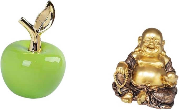 Maitreya Buddha Sculpture Ceramic Figurine, 5.5 Inch (14cm) Height, Feng Shui Ornament for Home Office Decor