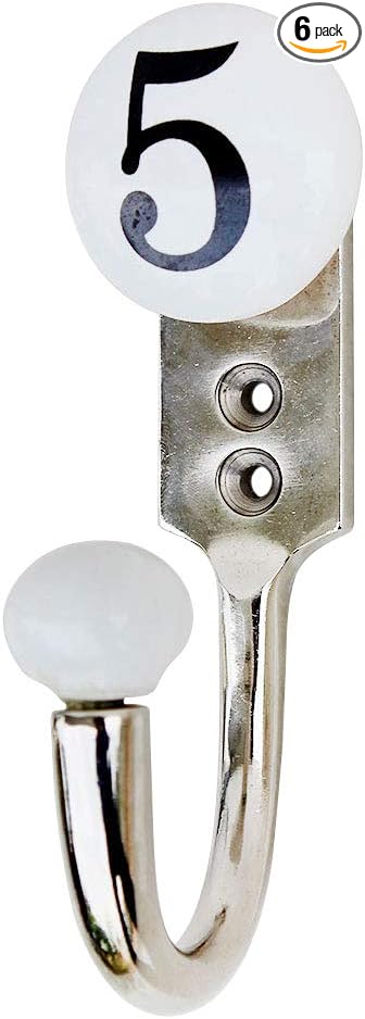 IndianShelf Set of 6 Versatile Ceramic, Zinc Decorative Cute Hooks for Hanging Coats, Jackets, Leash, Hat, Towel, Backpack, Purse, Handbag :White