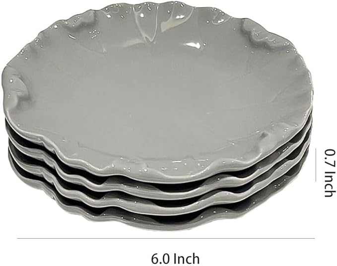 WAIT FLY 4PCS Lotus Leaf Ceramic Dessert Plates 6 Inch Snack Plates Cake Plates Snack Plates Appetizer Plates Dried Fruit Plates Decorative Plates-Grey