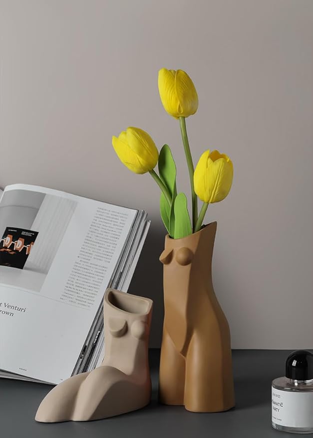 Modern Ceramic Decorative vase Human Body Shape Creative vase Jingdezhen Famous kiln Stucco Clay vase Suitable for Home Decoration Dining Table Living Room Shelf Decoration (Brown)