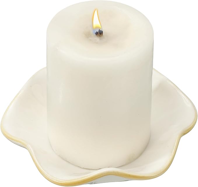 uxcell Candle Holder Plates, 4 Inch Ceramic Candle Tray Tealight Incense Holder Dish Candlestick for Tea Light Aromatherapy Wedding Rustic Vintage Home Decor, Lotus Leaf White
